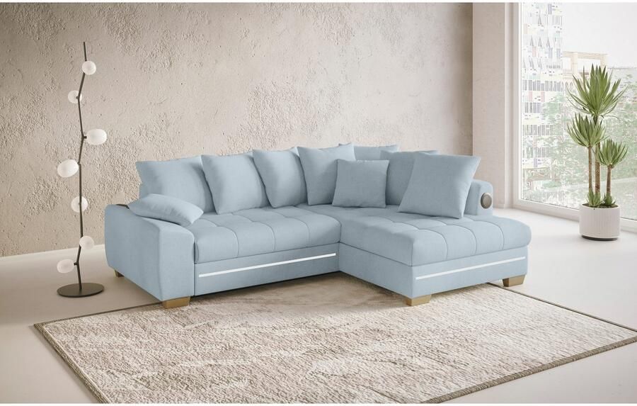 Mr. Couch Hoekbank Nikita II L-vorm RGB-LED Bluetooth-geluidssysteem optioneel met bed bedlade