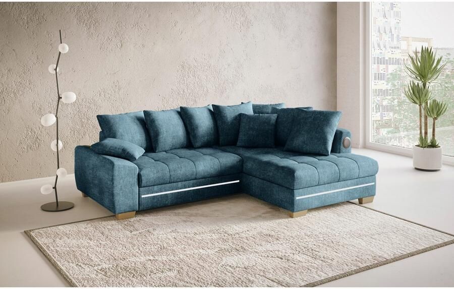 Mr. Couch Hoekbank Nikita II L-vorm RGB-LED Bluetooth-geluidssysteem optioneel met bed bedlade