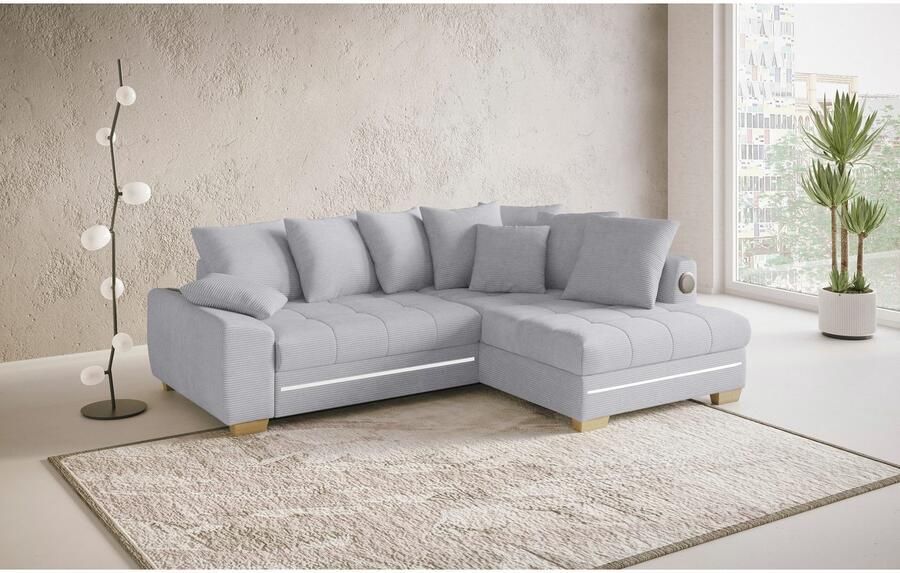 Mr. Couch Hoekbank Nikita II L-vorm RGB-LED Bluetooth-geluidssysteem optioneel met bed bedlade