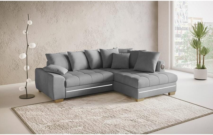 Mr. Couch Hoekbank Nikita II L-vorm RGB-LED Bluetooth-geluidssysteem optioneel met bed bedlade