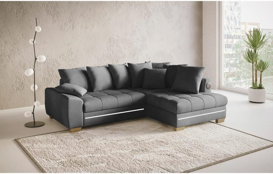 Mr. Couch Hoekbank Nikita II L-vorm RGB-LED Bluetooth-geluidssysteem optioneel met bed bedlade