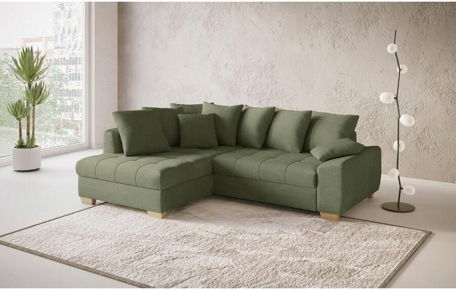 Mr. Couch Hoekbank Nikita II L-vorm tot 140kg per zitplaats belastbaar met koudschuim bekleding optioneel met bed en bedlade