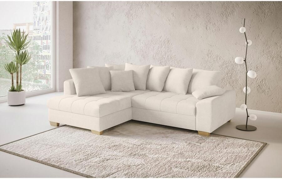 Mr. Couch Hoekbank Nikita II L-vorm tot 140kg per zitplaats belastbaar met koudschuim bekleding optioneel met bed en bedlade