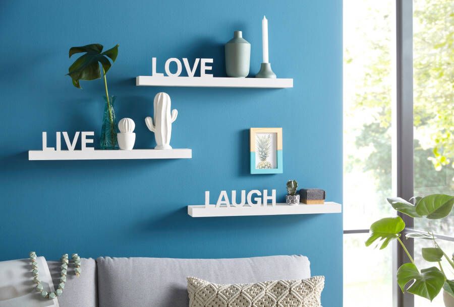 My home Decoratief wandrek Live Love Laugh Decoratief rek wanddecoratie met een opschrift (set 3 stuks)