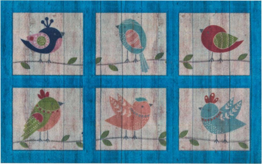 Tapeso Deurmat vogeltjes blauw multi 45x70 cm