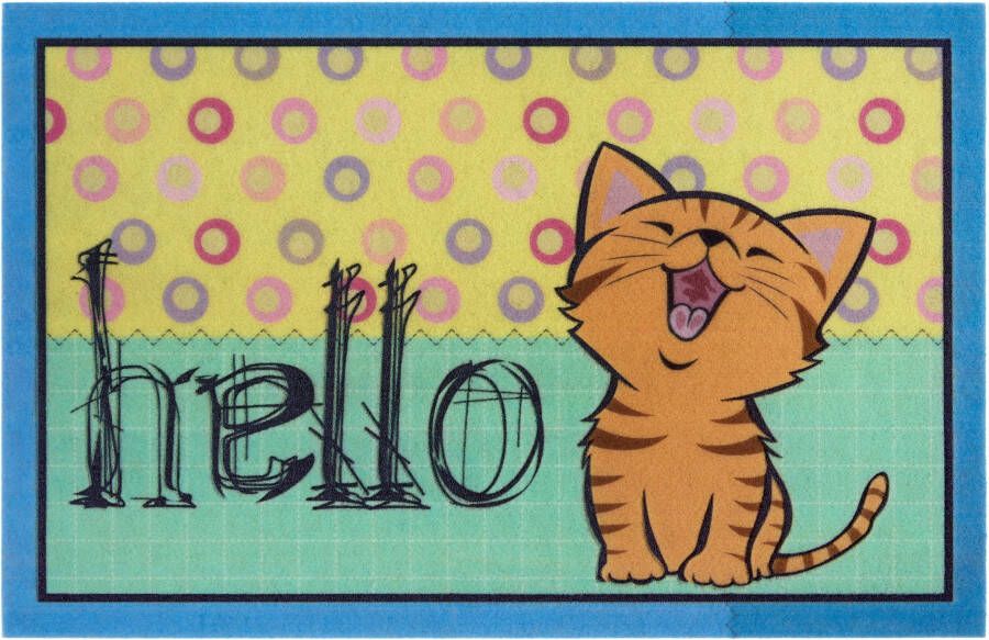 My home Mat Kat hello Diermotief robuust gemakkelijk in onderhoud antislip hallo
