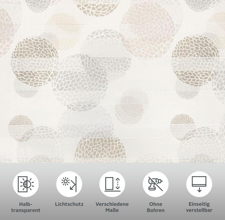 My home Duo-rolgordijn Belem halftransparant in standaardmaat rondjes gedessineerd klemsteun (1 stuk)