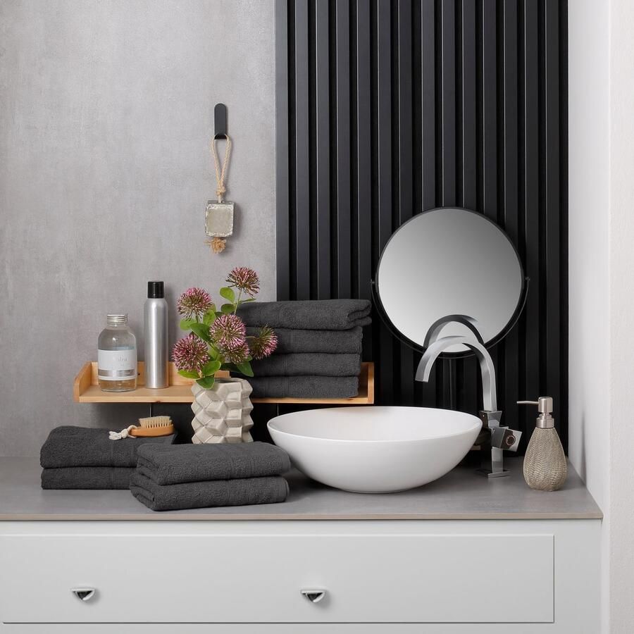 My home Handdoekenset Inga 8-delig handdoekset 50x100cm Handdoeken met fijne bies 100% katoen effen zacht (set 8 stuks)