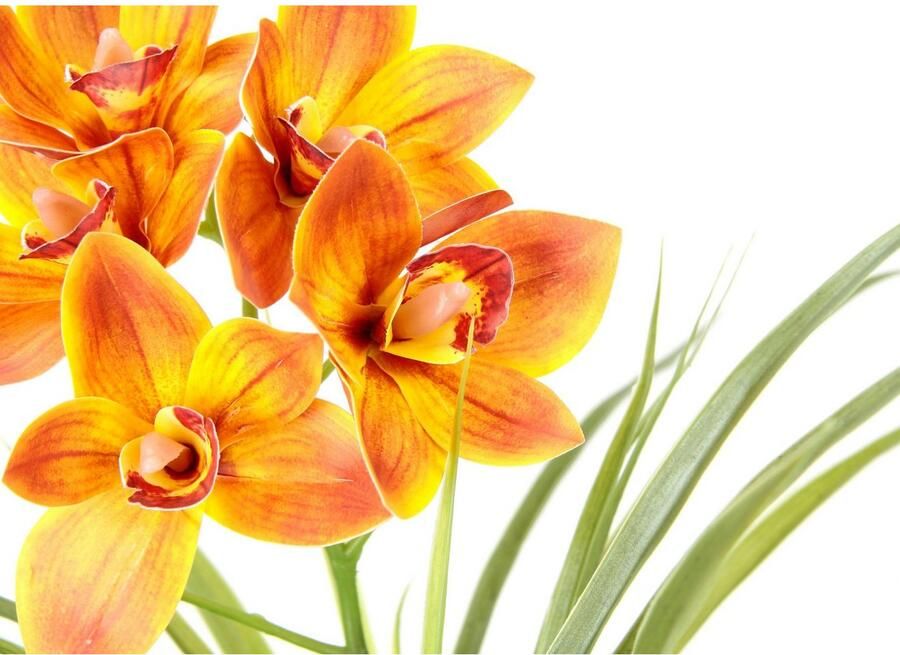 My home Kunstbloem Orchidee Met bladeren in pot van cement kunstbloem Cymbidium-orchidee (1 stuk)