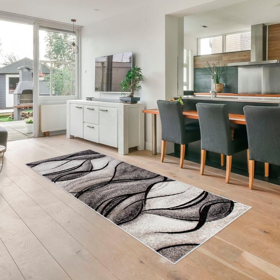 My home Loper Tritom met bijzonder zachte pool kortpolig modern golvenmotief