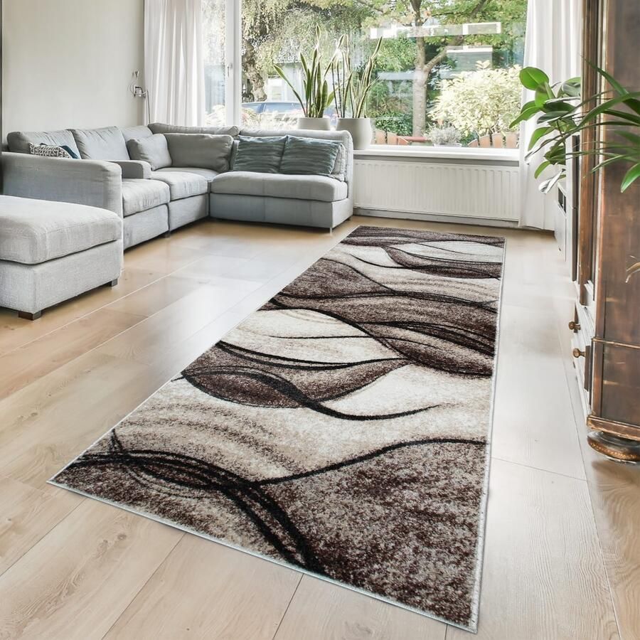 My home Loper Tritom met bijzonder zachte pool kortpolig modern golvenmotief