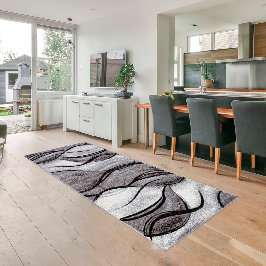 My home Loper Tritom met bijzonder zachte pool kortpolig modern golvenmotief