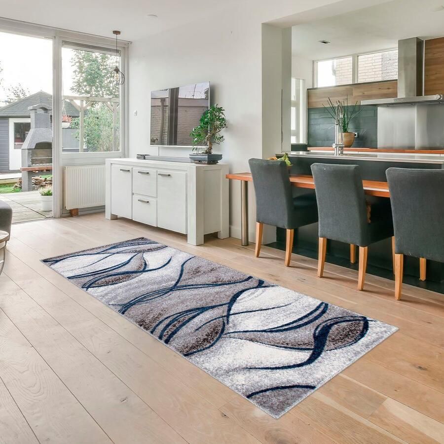 My home Loper Tritom met bijzonder zachte pool kortpolig modern golvenmotief