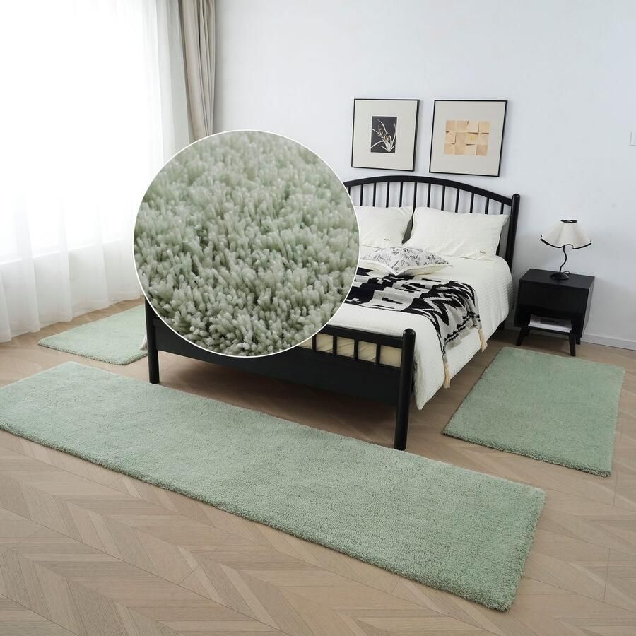 My home Set slaapkamerkleedjes met hoge pool Microvezeltapijt Magong bijzonder zacht zeer fijne pool uni unikleurig slaapkamerkleed loperset slaapkamer kinderkamer