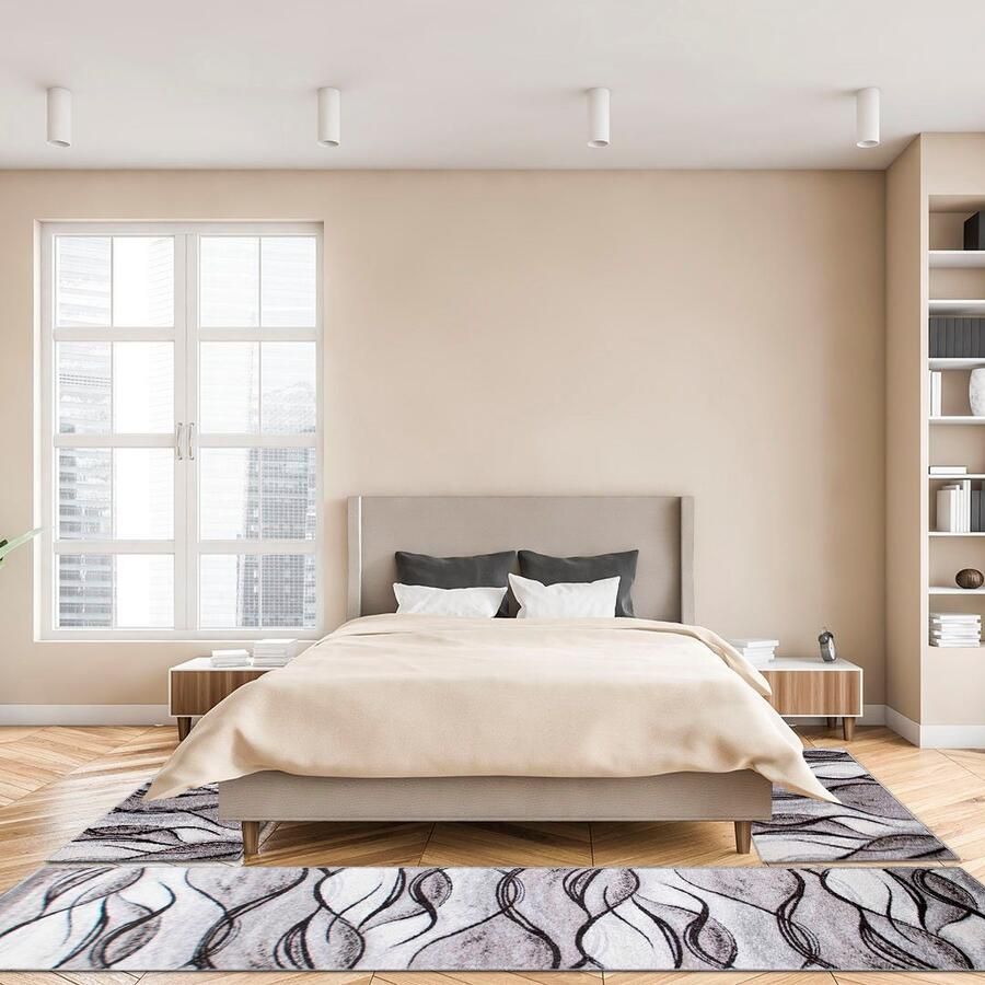 My home Set slaapkamerkleedjes Tritom met bijzonder zachte pool kortpolig modern golvenmotief