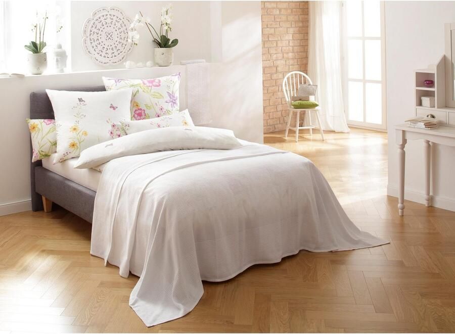 My home Sprei Mira lichte sprei van 100% katoen uni foulard zonder vulling