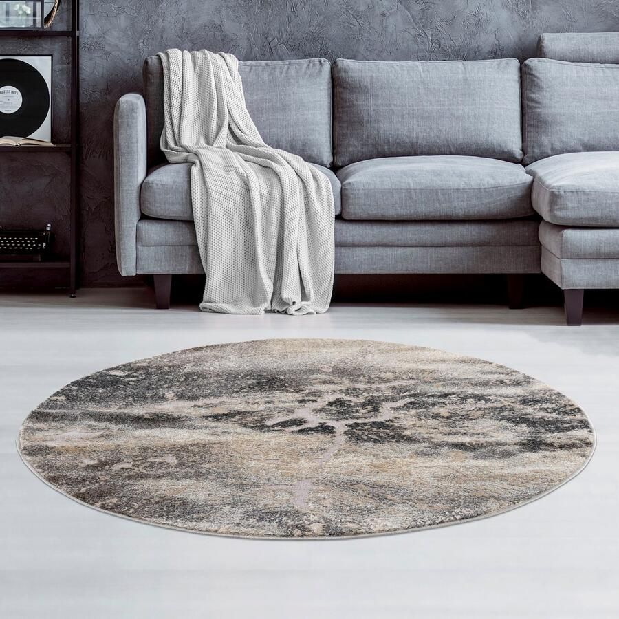 My home Vloerkleed Marmer Tapijt in moderne marmerlook hoog-laag effect vlak effen kleur