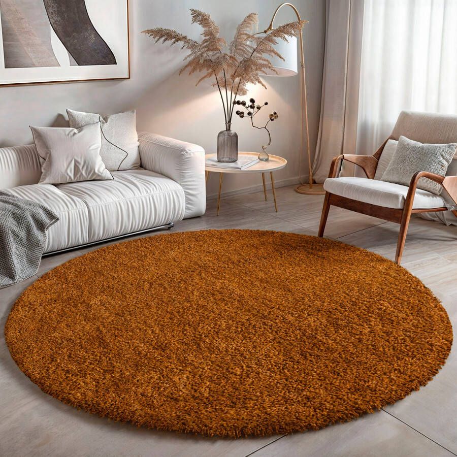 My home Hoogpolig vloerkleed Banji Uni-kleuren zacht en fluffy ook als rechthoekig verkrijgbaar