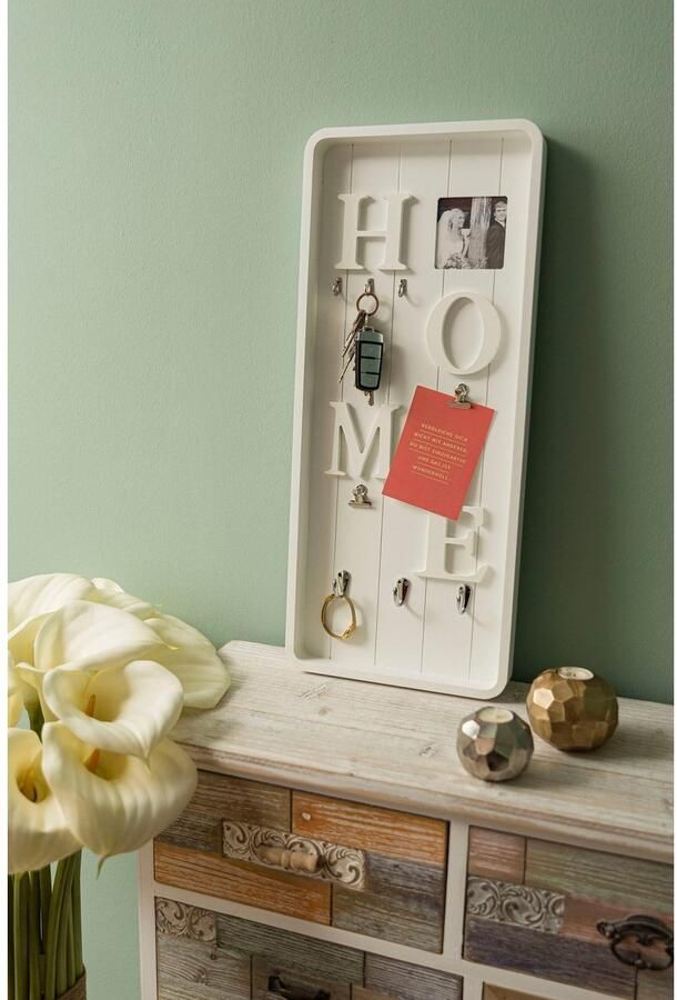 Myflair Möbel & Accessoires Memobord Valerina wit Sleutelbord met klemmen & haak met een opschrift