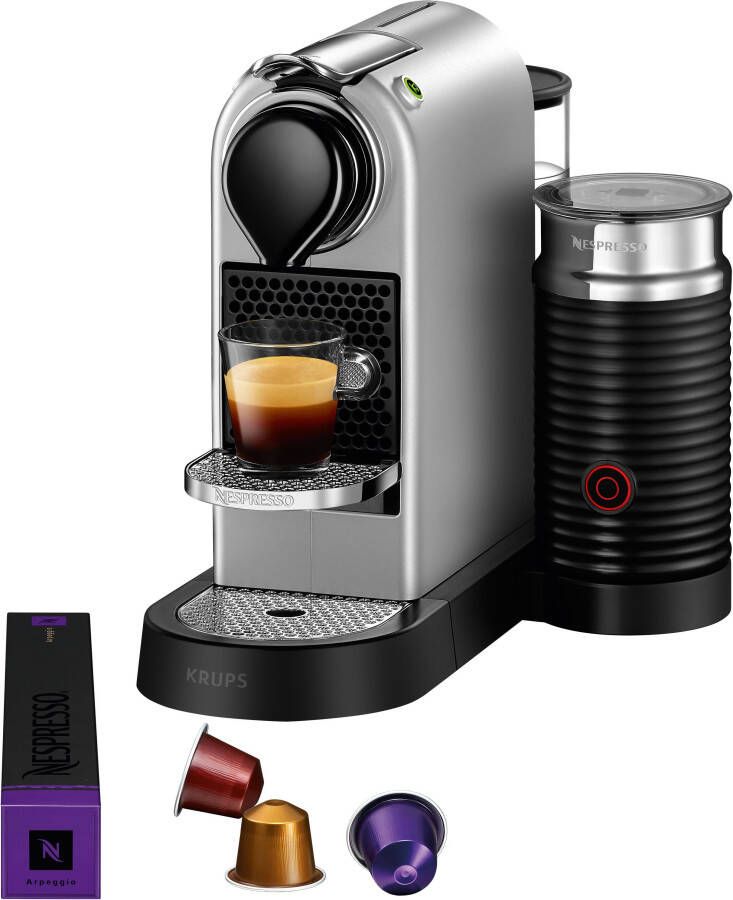 Nespresso Koffiecapsulemachine XN761B CitiZ & Milk van Krups inclusief aeroccino melkopschuimer welkomstpakket met 14 capsules