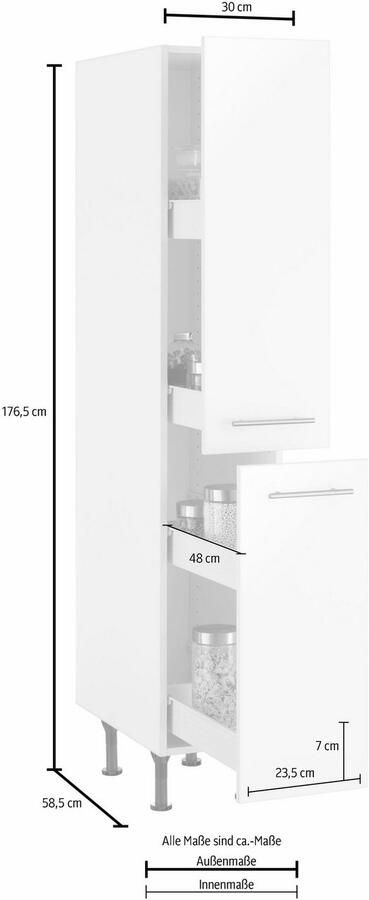 OPTIFIT Apothekerskast Bern 30 cm breed 176 cm hoog in hoogte verstelbare stelpootjes metalen grepen