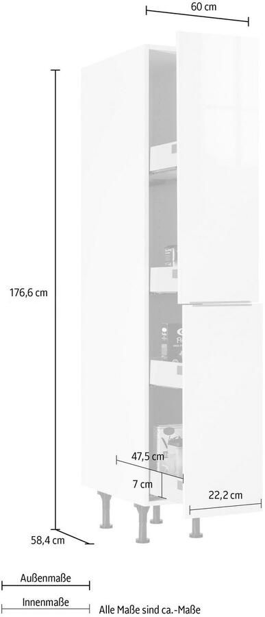 OPTIFIT Apothekerskast Tara met 2 volledig uittrekbare laden en 4 legplanken soft-closefunctie breedte 30 cm