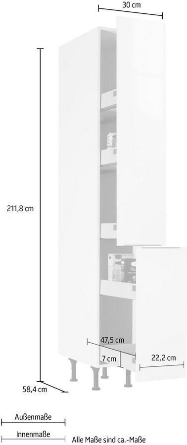 OPTIFIT Apothekerskast Tara met 2 volledig uittrekbare laden en 5 legplanken soft-closefunctie breedte 30 cm