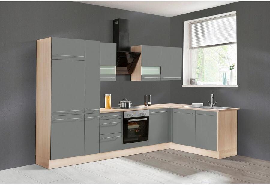 OPTIFIT Hoekkeuken Bern Breedte 315x175 cm naar keuze met elektrische apparaten verstelbare poten