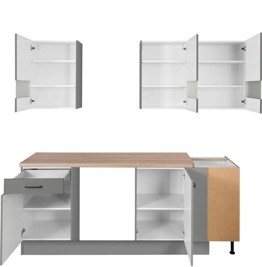 OPTIFIT Hoekkeuken Elga Premium keuken soft-close functie volledig uittrekbaar opstelbreedte 225x175cm