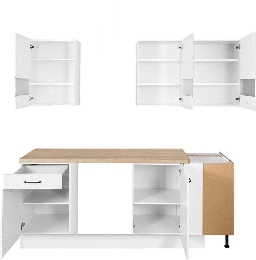 OPTIFIT Hoekkeuken Elga Premium keuken soft-close functie volledig uittrekbaar opstelbreedte 225x175cm