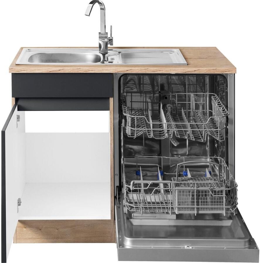 OPTIFIT Hoekkeuken Roth Afmetingen 300x175 cm naar keuze met elektrische apparaten met apothekerskast