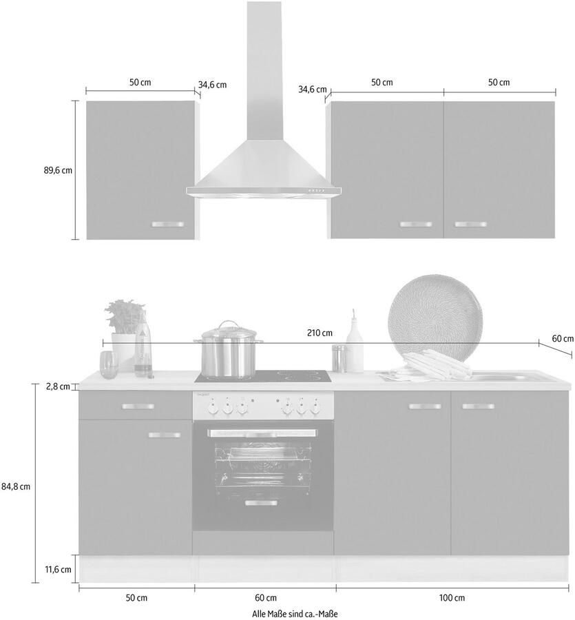 OPTIFIT Keukenblok Faro Breedte 210 cm optioneel met elektrische apparaten met werkblad