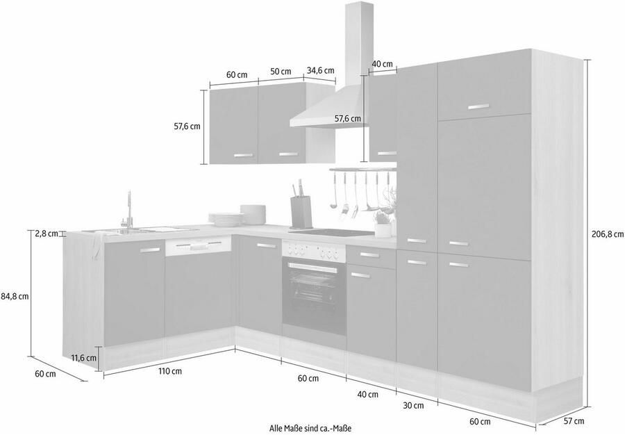 OPTIFIT Keukenblok Faro Breedte 300x175 cm naar keuze met elektrische apparaten met apothekerskast