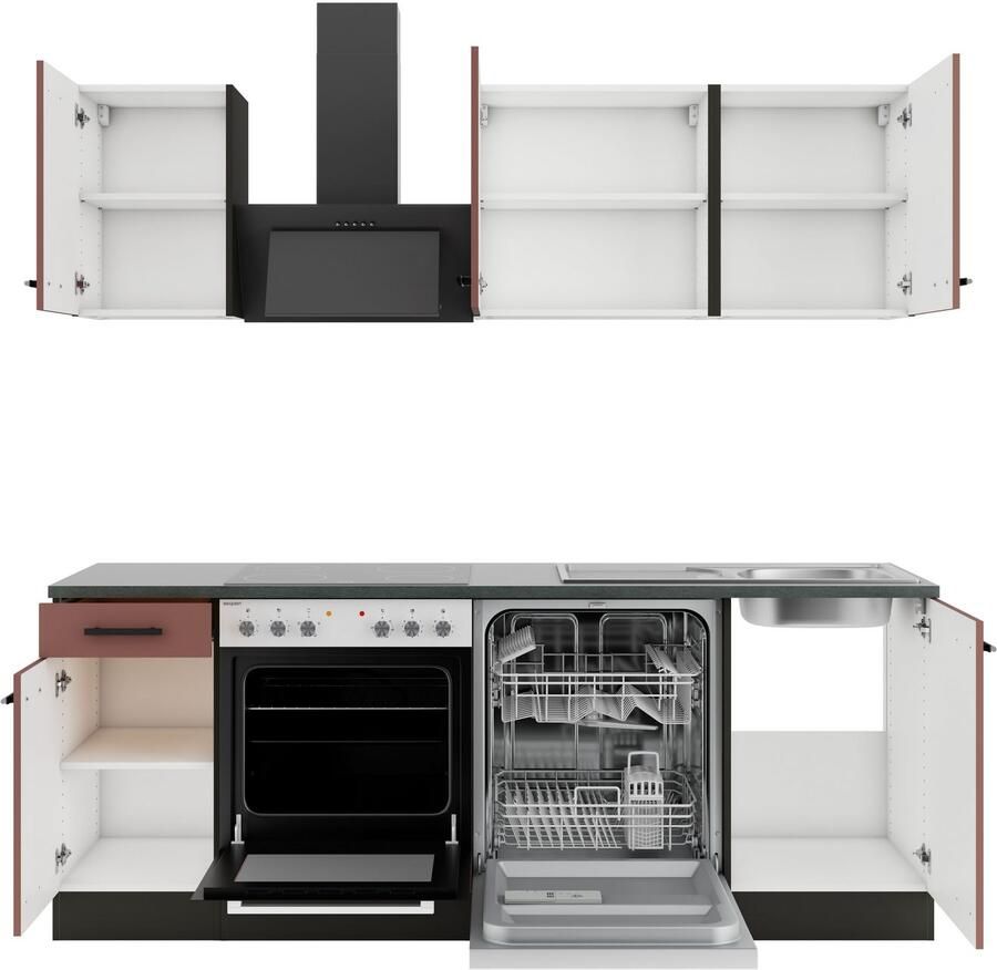 OPTIFIT Keukenblok Palma Breedte 210 cm optioneel met elektrische apparaten spiegelbeeld op te stellen