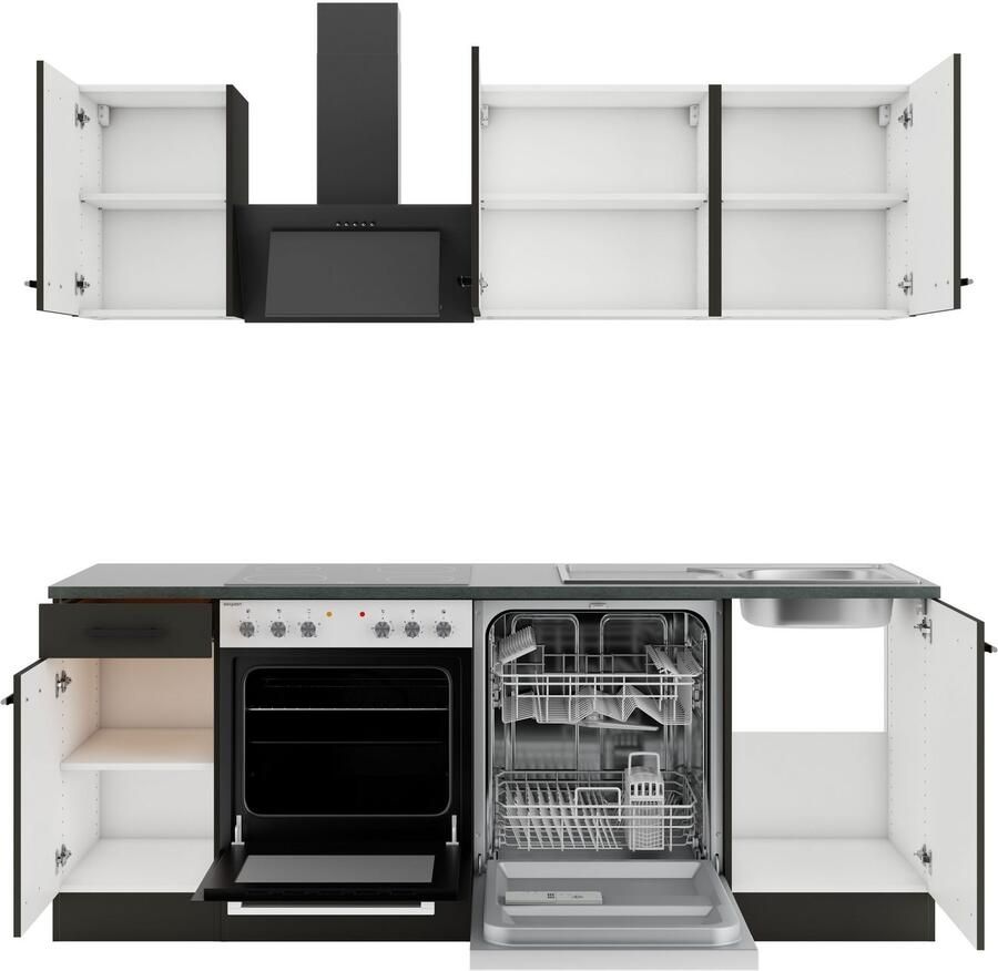 OPTIFIT Keukenblok Palma Breedte 210 cm optioneel met elektrische apparaten spiegelbeeld op te stellen