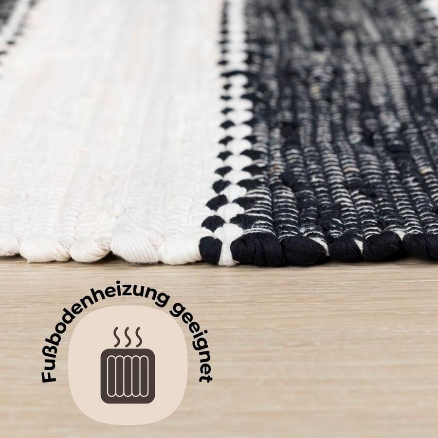 OTTO Vloerkleed Benja Handgeweven tapijt gestreept 90% katoen handgeweven met franjes