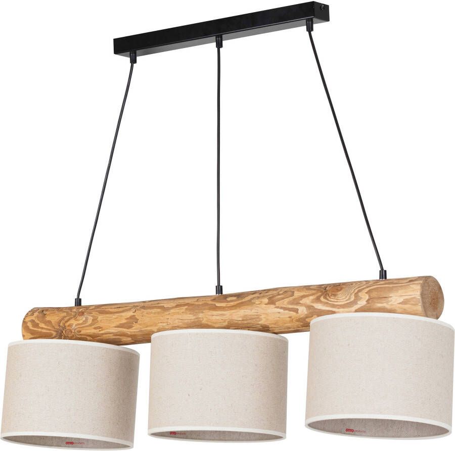 OTTO products Hanglamp EMMO Hoogwaardige linnen-katoen lampenkap balk van massief hout (1 stuk)