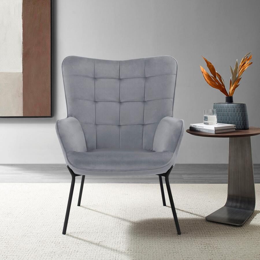 Home affaire Loungestoel Luukas ovale stoel met metalen poten Stof gerecycled polyester zacht verdikte zitting en rugleuning zithoogte 46 cm (1 stuk)