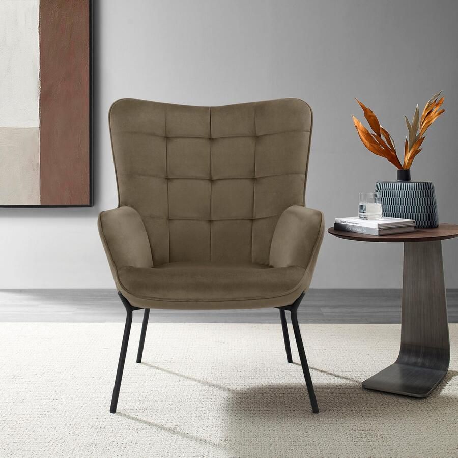 Home affaire Loungestoel Luukas ovale stoel met metalen poten Stof gerecycled polyester zacht verdikte zitting en rugleuning zithoogte 46 cm (1 stuk)