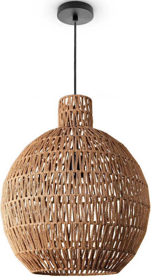 Paco Home Hanglamp Ulla Lamp papier pendellamp rustiek mand LED Boho rattan look E27