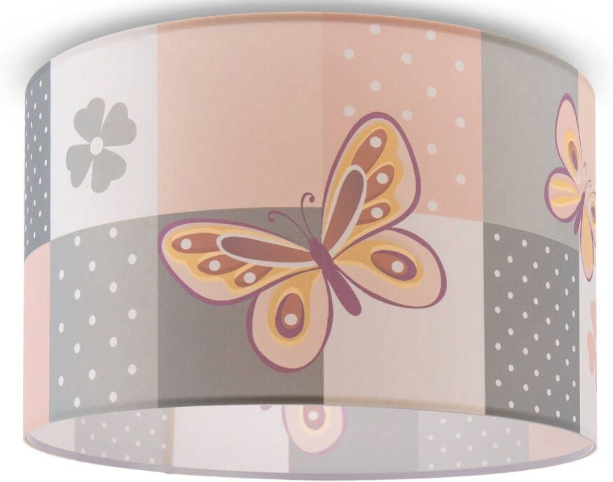 Paco Home Plafondlamp Cosmo 220 Lamp kinderkamer plafondlamp roze vlinder bloemen ruit E27