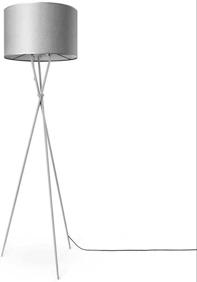 Paco Home Staande lamp KATE CANVAS UNI COLOR Woonkamer driepoot stoffen lampenkap vloerlamp textiel kap E27