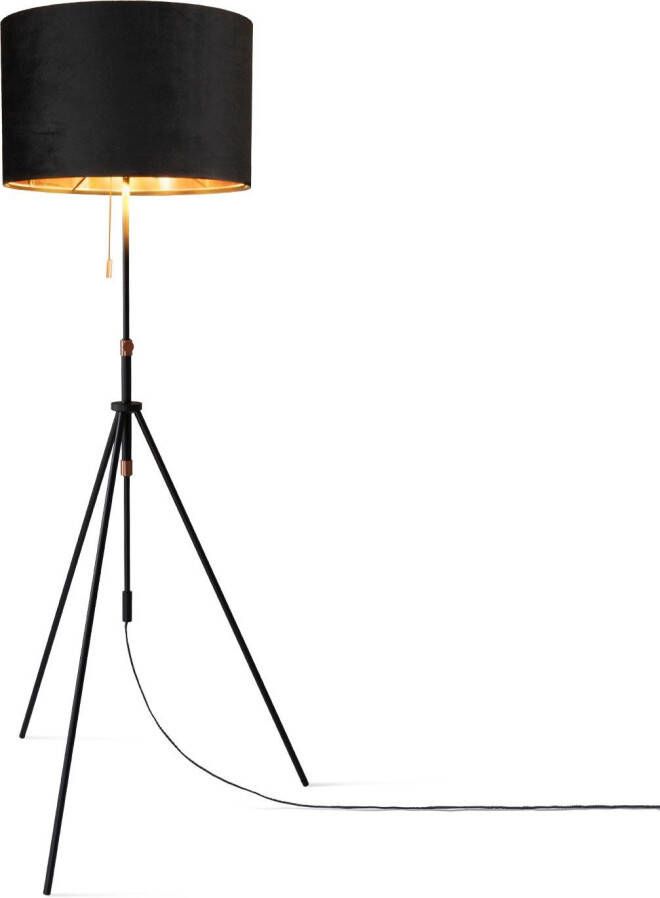 Paco Home Staande lamp Naomi uni Color Woonkamer in hoogte verstelbaar 121 5 tot 176 5 cm trekschakelaar velours