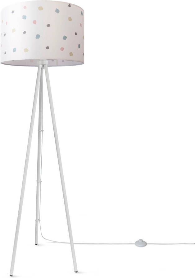 Paco Home Staande lamp Trina Dots Driepotige lampenkap rond stof vloerlamp kleurrijke stippen met stekker