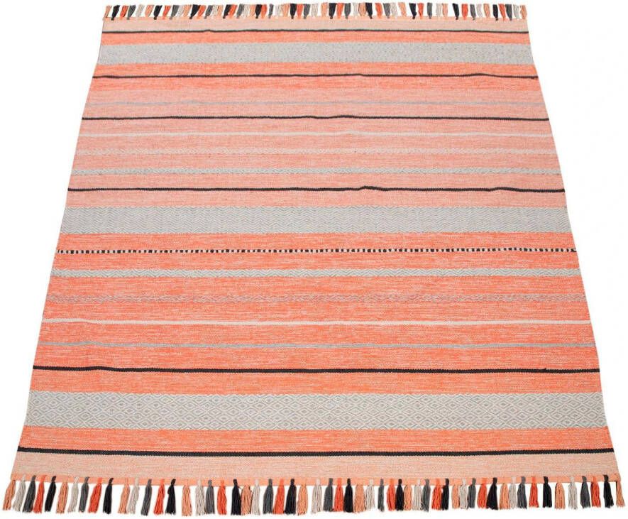 Paco Home Vloerkleed Kilim 213 met de hand geweven tweezijdig te gebruiken kleed puur katoen gestreept woonkamer