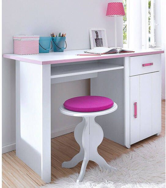 Leen Bakker Kinderbureau Kiki wit roze 121x77x65 cm - Foto 3