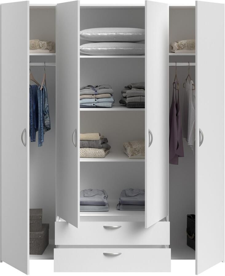 PARISOT Varia garderobe Wit decor 4 scharnierende deuren + 2 laden L 160 x H 185 x d 51 cm