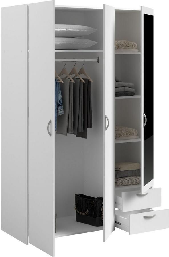 PARISOT Varia garderobe Wit decor 3 scharnierende deuren + spiegel + 2 laden L 120 x H 185 x d 51 cm
