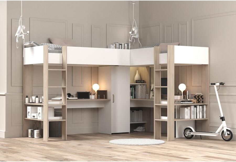 Parisot Hoogslaper Alex voor 2 kinderen! Maximale opbergruimte 2 bureaus