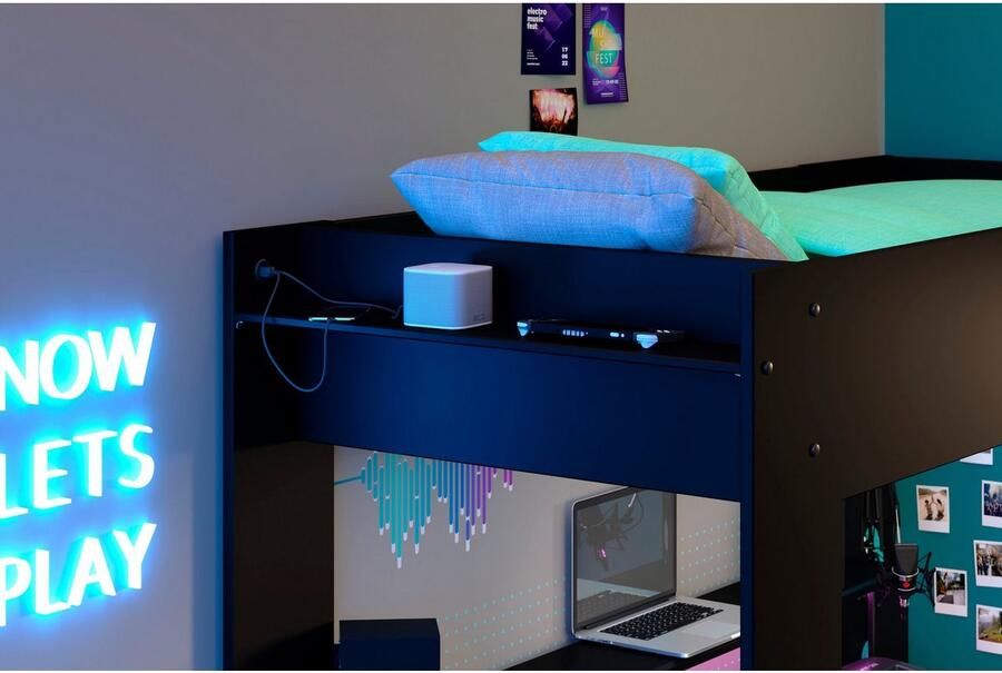 Parisot Hoogslaper Gaming-bed met bureau USB-aansluiting LED veel opbergruimte - Foto 10